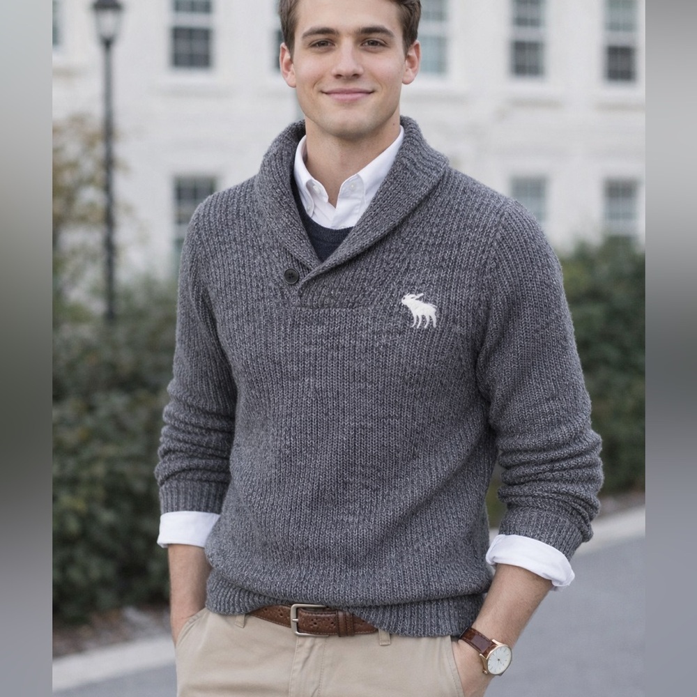 Abercrombie & Fitch Y2K Thick Gray Shawl Neck Fisherman
Sweater Size L